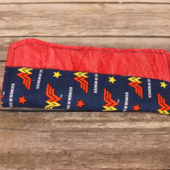 Wonderwoman Blue & Red Zippered Pouch and Sunglass Case- Matching Set -Handmade - Picture 7 of 11